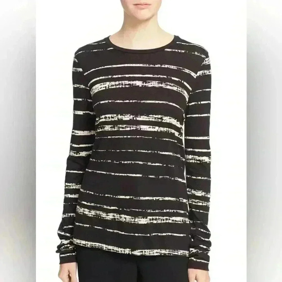 Vince Shadow Stripe Cotton & Modal Crewneck Tee XS Women's - Picture 1 of 11